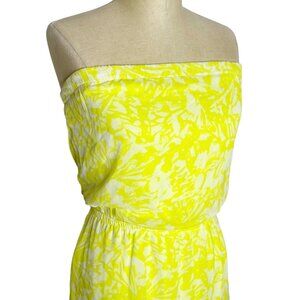 Express Dress Womens Size XS Yellow White Floral Chiffon Strapless